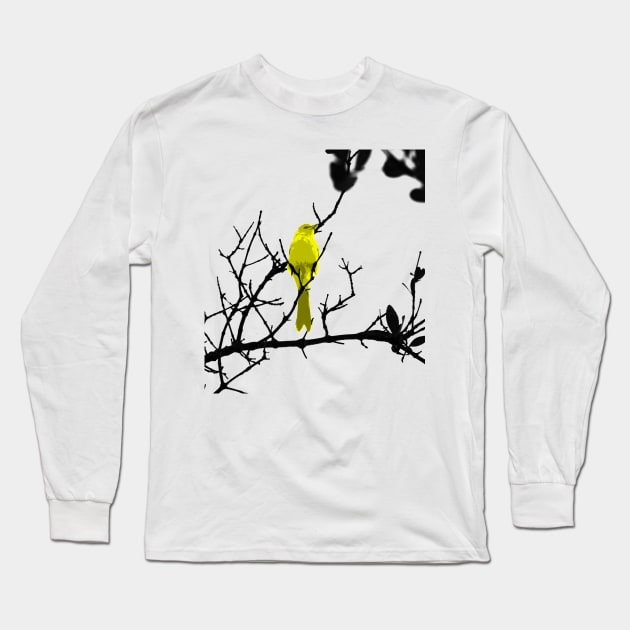 Yellow bird on a black tree Long Sleeve T-Shirt by FollowHedgehog